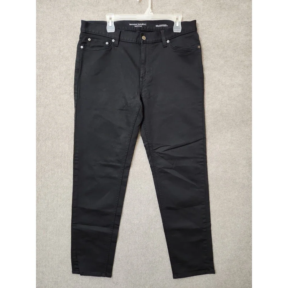 Banana Republic Tapered Traveler Pants Mens 35x32 Black Athletic Stretch